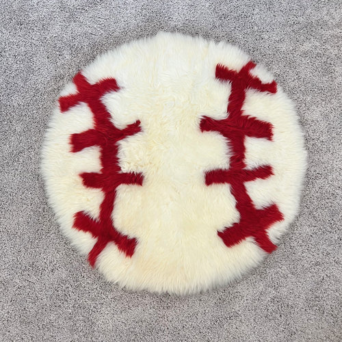 Bowron Sheepskin Round Handmade Sheepskin 2'8" Area Rug in Red/Ivory